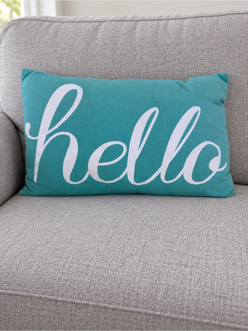 Turquoise "Hello" Decorative Accent Pillow